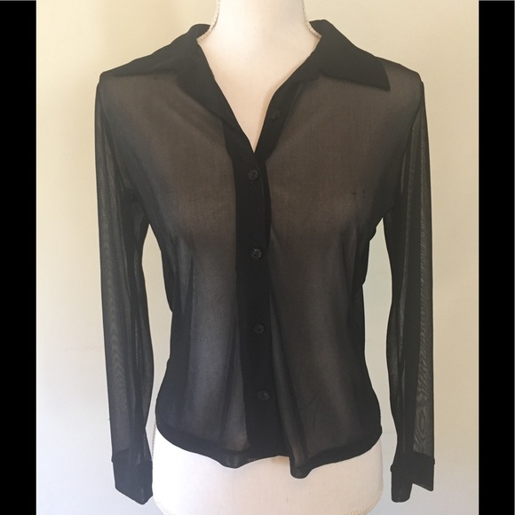 vol. 1 Tops - Sheer black long sleeve button up collar top